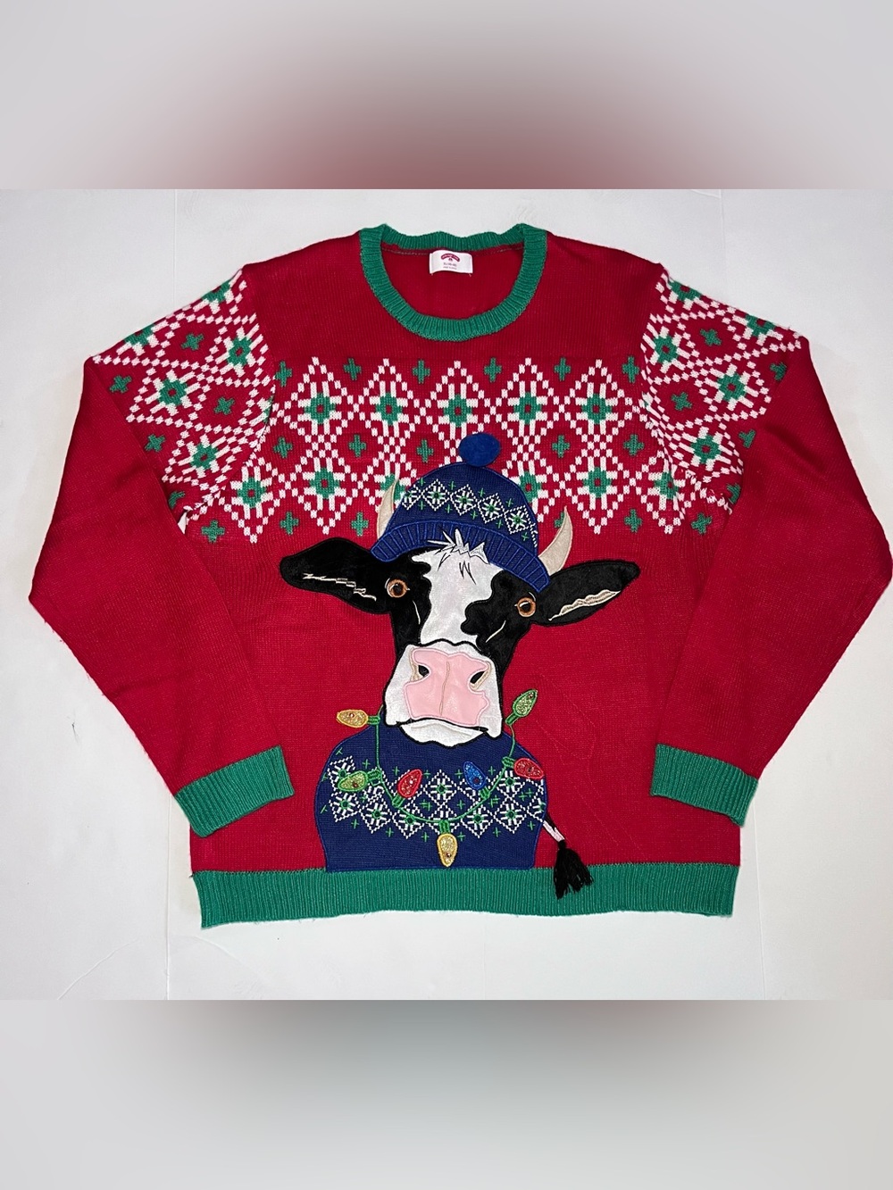Festive Cow Ugly Christmas Sweater Mens XL ~ Holiday